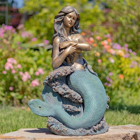 34" Tall Mermaid Sitting on Rock Garden Statue "Dezlynn" – Garden ...