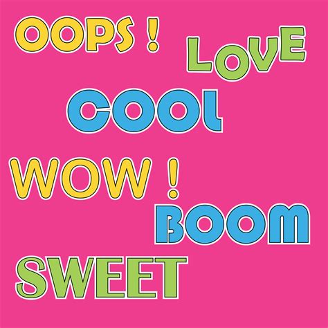 Pop Art Stickers Set Of Inscriptions Oops Love Cool Wow Boom