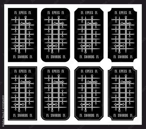 Nine of swords Tarot of the symbols black and white Stock Vector ...