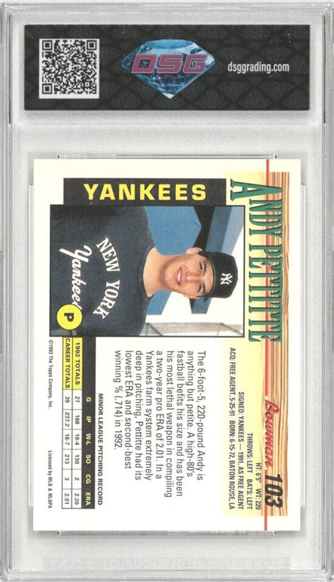 1993 Bowman ANDY PETTITTE 103 Rc Rookie DSG 10 Gem Mint EBay