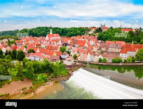 Lech River Weir Aerial Panoramic View In Landsberg Am Lech A Town In Southwest Bavaria Germany