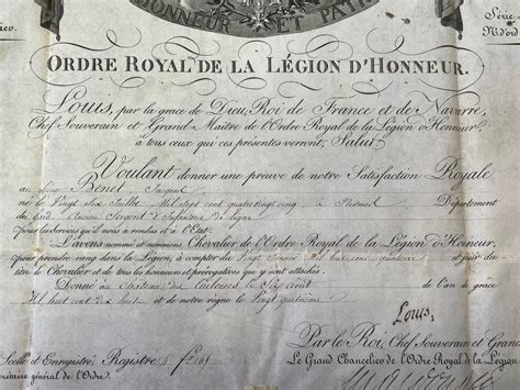 Proantic Brevet De Chevalier De L Ordre Royal De La Legion D Honneur