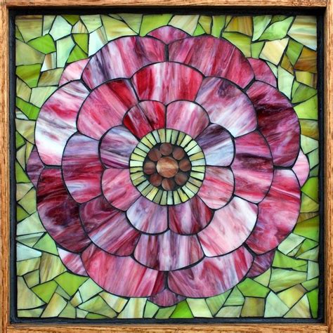 Pink Zinnia Stained Glass Mosaic X X Framed By