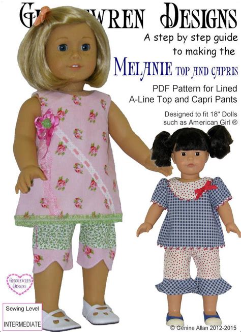 Genniewren Designs Melanie Top And Capri Pants Doll Clothes Pattern 18 Inch American Girl Dolls