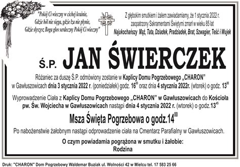 P Jan Wierczek Dom Pogrzebowy Charon Waldemar Buziak