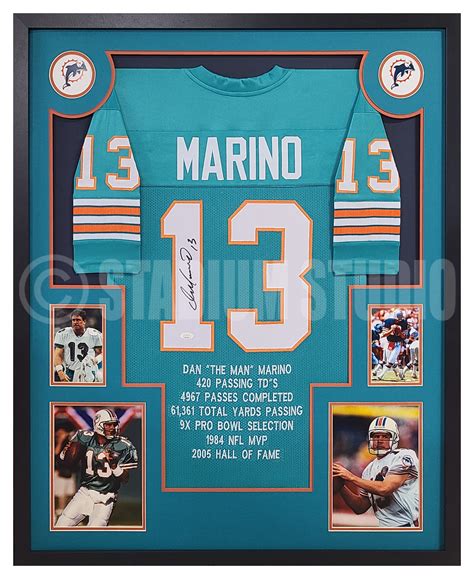 Dan Marino Autographed Framed Dolphins Teal Stat Jersey The Stadium