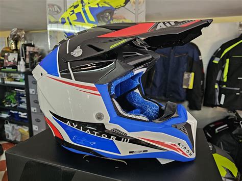 Casco Cross Airoh Aviator Push Blue Red Gloss Motostore