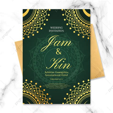 Green Background Creative Pattern Elements Indian Wedding Invitation