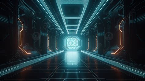 Fondo Corredor Futurista Con Luz Brillante Fondo Representación 3d Escenario De Podio Vacío