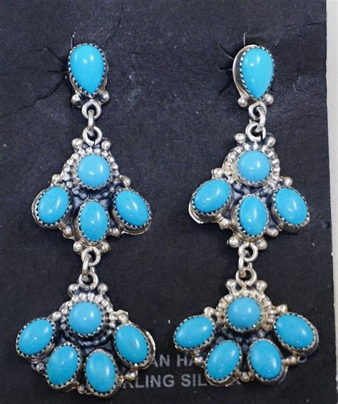 Item 1016a Long Navajo Turquoise Sterling Silver Dangle Earrings By Roie Jaque —turquoise