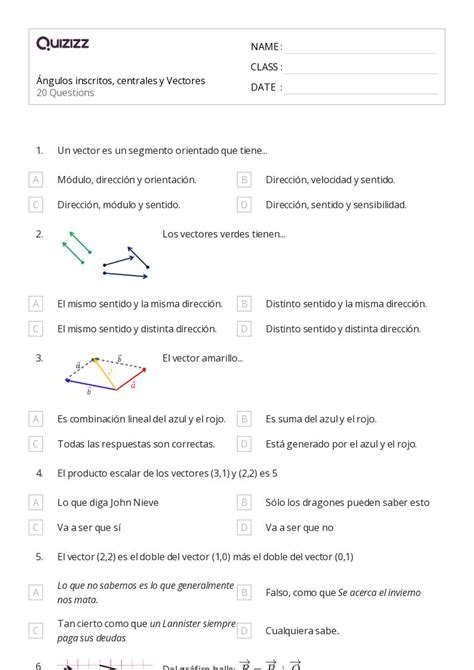 Ngulos Inscritos Hojas De Trabajo Para Grado En Quizizz