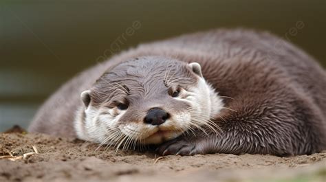 Otter Lies Down Near Water Background, Pictures Of Cute Otters ...