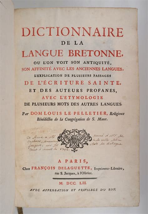 Le Pelletier Dom Louis Dictionnaire De La Langue Bretonne O L On