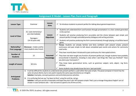 SOLUTION Assignment 2 Model 2 Lesson Plan Form And Paragraph Studypool