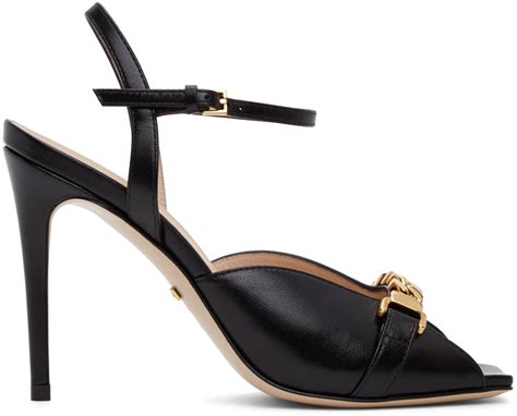 Gucci Black Sylvie Chain Slingback Heels SSENSE