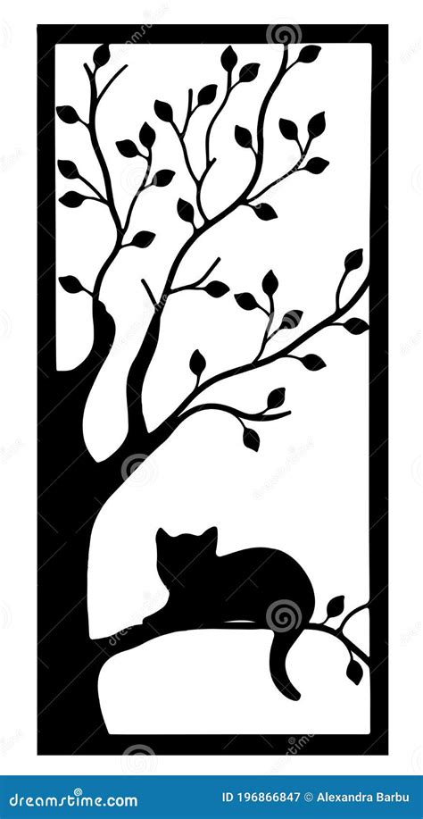 Cat Silhouette Sitting in a Tree Alone Stock Vector - Illustration of couple, landed: 196866847