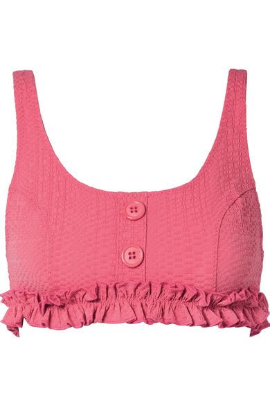 Lisa Marie Fernandez Colby Ruffled Seersucker Bikini Top Net A