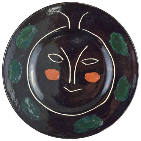 Pablo Picasso Madoura Ceramic Black Face Plate J 1948 For Sale Glass