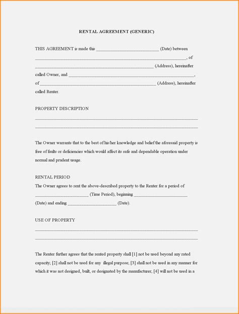 Free Printable Basic Rental Agreement Fillable