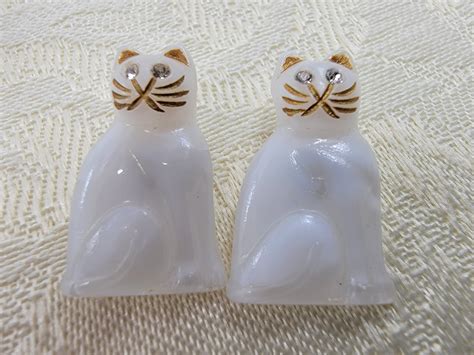 Your Choice Vintage Molded Glass Cat Button With Applied Metal Shank Etsy