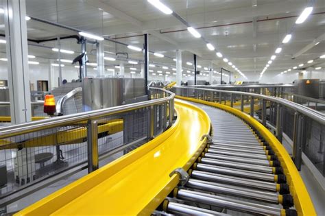 Premium Photo Conveyor Belt System In Motion In A Distribution Warehouse