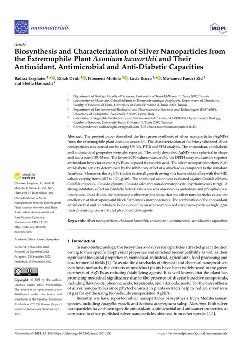 Pdf Biosynthesis And Characterization Of Silver Nanoparticles From