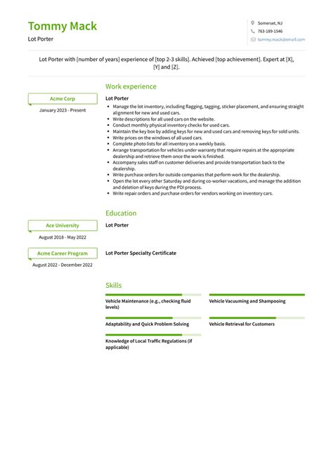 Lot Porter Resume Examples And Templates