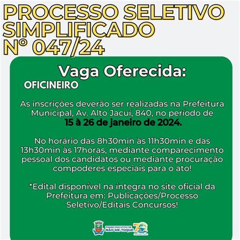 Prefeitura De N O Me Toque Abre Processo Seletivo Simplificado Para