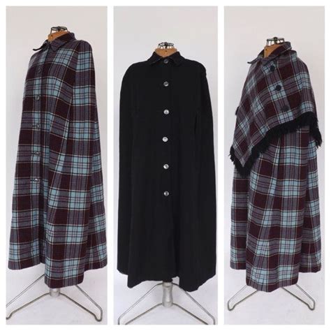 Vintage REVERSIBLE CAPE 1970s Blue Maroon Plaid Wool Cape Coat Etsy