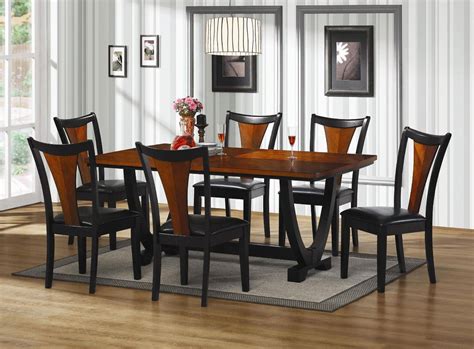 7 Pc Boyer Black And Cherry Wood Finish Rectangular Contemporary Dining Table Set Wood Dining