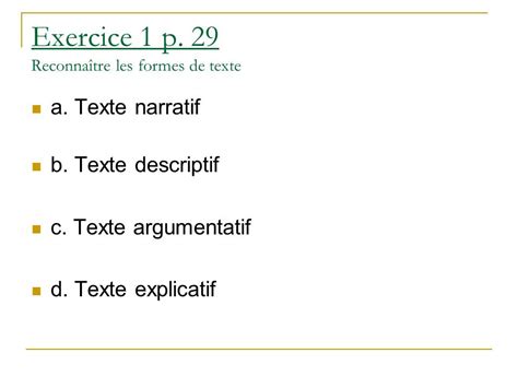 Exercice Sur Les Types Et Genres De Texte Exemple De Texte