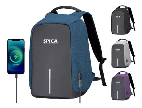 Mochila Antirrobo Impermeable Spica Notebook Usb Anticorte Color Azul