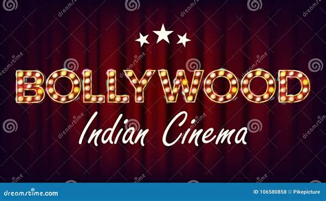 Bollywood Indian Cinema Banner Vector Vintage Cinema 3d Glowing