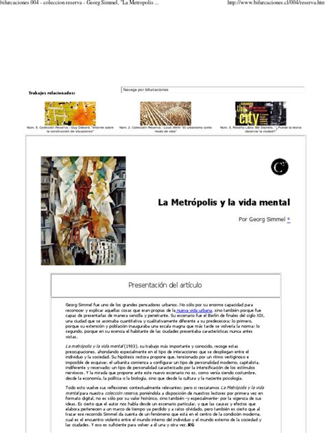 Georg Simmel La Metropolis Y La Vida Mental Pdf Vida Homo Sapiens