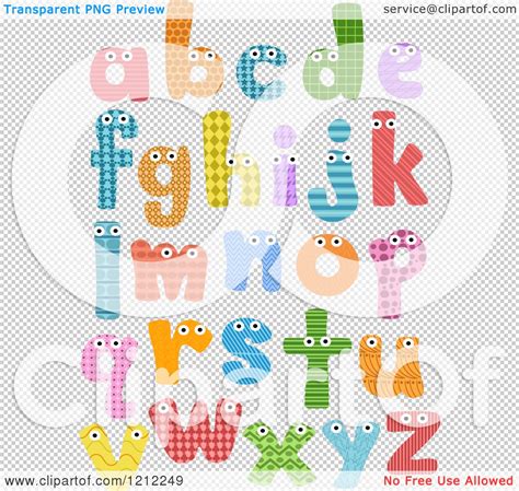 Cartoon Of Colorful Patterned Lowercase Letters With Eyes Royalty