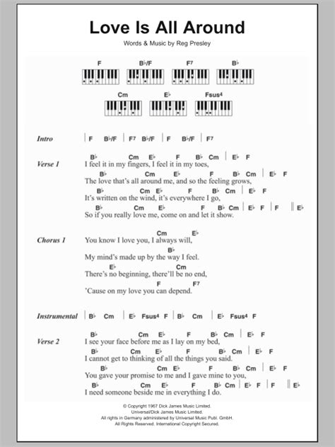 Love Is All Around By Wet Wet Wet Sheet Music For Piano Chords Lyrics