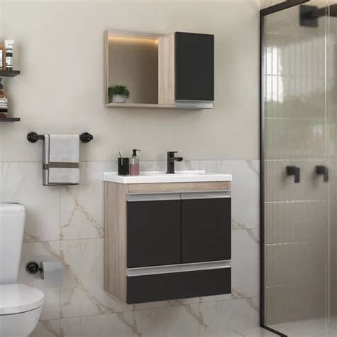 Mueble de baño Fox con lavabo y espejo 60 cm lavabo de madera blanca