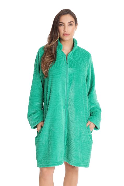 Just Love Plush Zipper Lounger Short Robe Green 2x