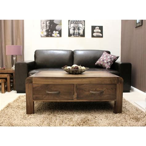 Shiro Coffee Table Four Drawer Storage Solid Walnut Dark Wood Furniture