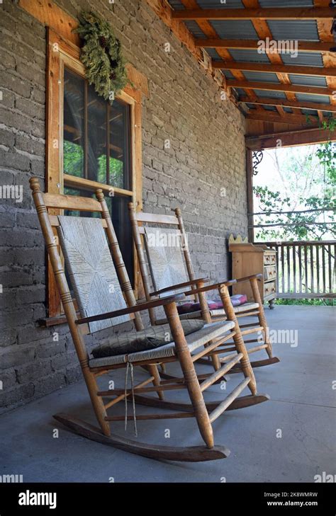 Antique Wooden Rocking Chair On Farmhouse Porch Stock Photo Alamy