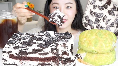 Asmr Oreo Cake Melon Cream Bread Mukbang