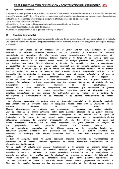 Tp Procedimiento De Ejecuci N Y Construcci N Del Patrimonio