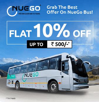 Bus Offer, Get Flat 10% OFF up to INR 500/- in Nuego Bus Booking