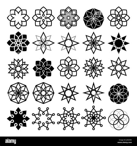 Geometric Flower And Stars Collection Lineart Abstract Flower Icons