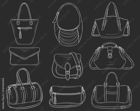 Women Fashion Handbags Collection Vector Sketch Illustration Stock