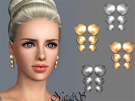 The Sims Resource NataliS SIMS3 Triple Round Drop Earrings FT TE