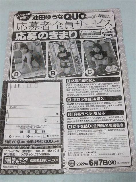 【未使用】池田ゆうな 別冊ヤングチャンピン 6月号 クオカード 応募者全員サービス 応募用紙 1枚の落札情報詳細 ヤフオク落札価格検索