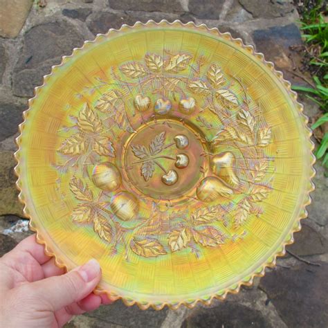 Antique Northwood Three Fruits Marigold Carnival Glass Plate Carnival Glass