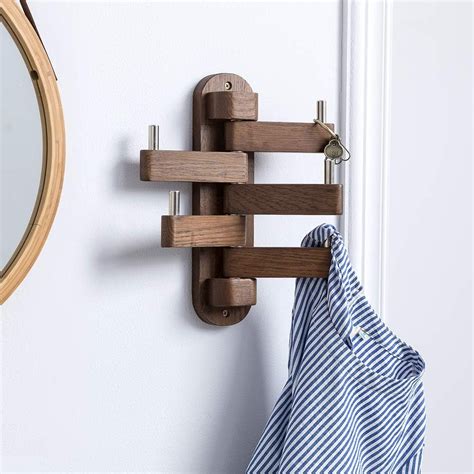 Coat Hooks Rack For Wall Walnut Wood Wall Hook 5 Swivel Foldable Arms Heavy Duty Ebay