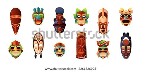 African Ritual Masks Traditional Ceremonial Tribal Stock Vector (Royalty Free) 2261326995 ...